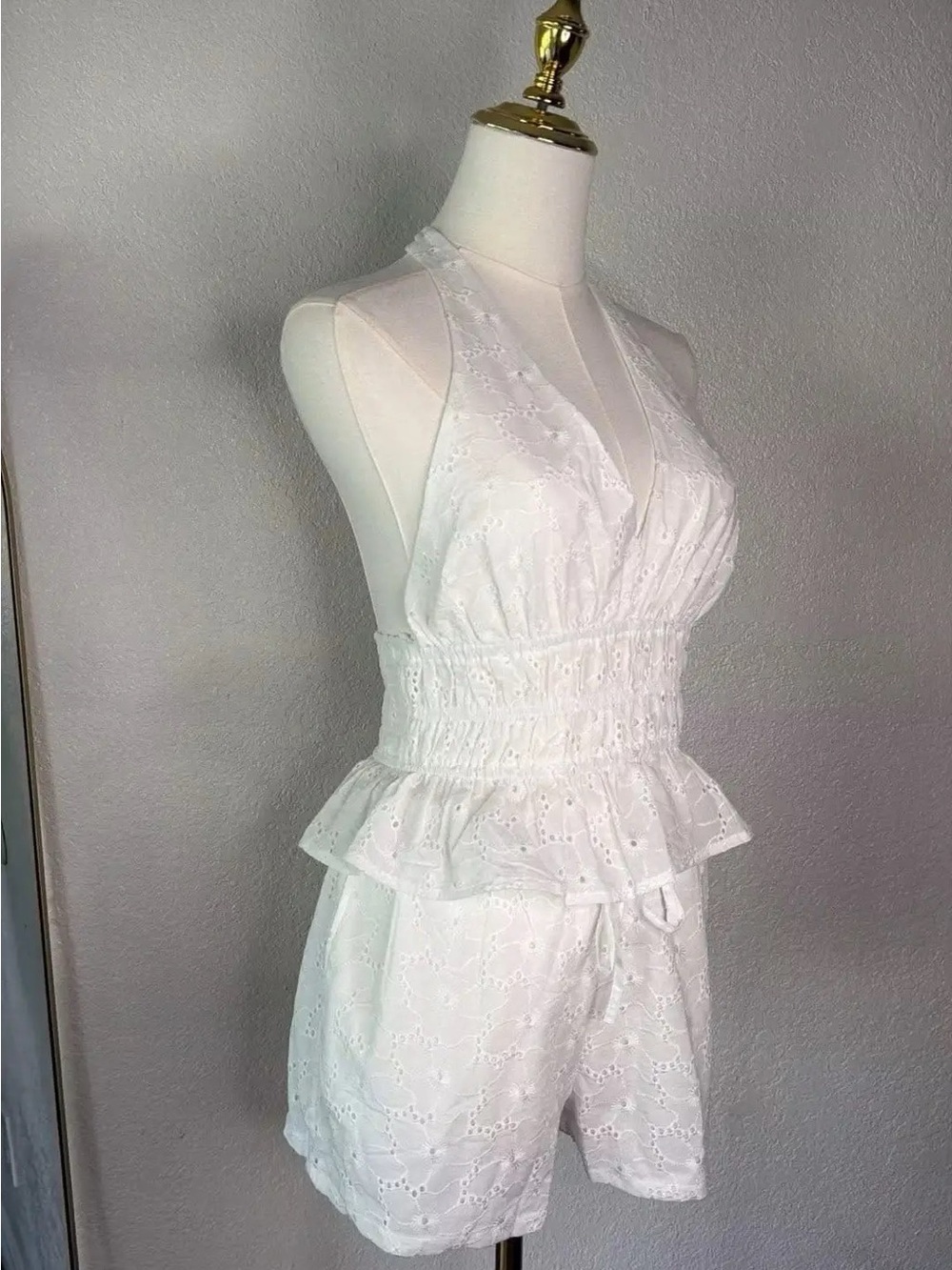 White Eyelet Halter Romper - Brand Unspecified
